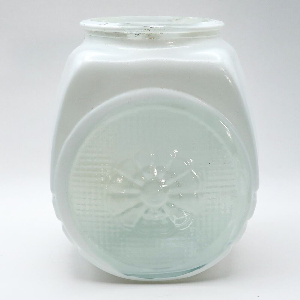 Vintage Art Deco White Glass Light Shade, 1930s Floral Skyscraper Globe